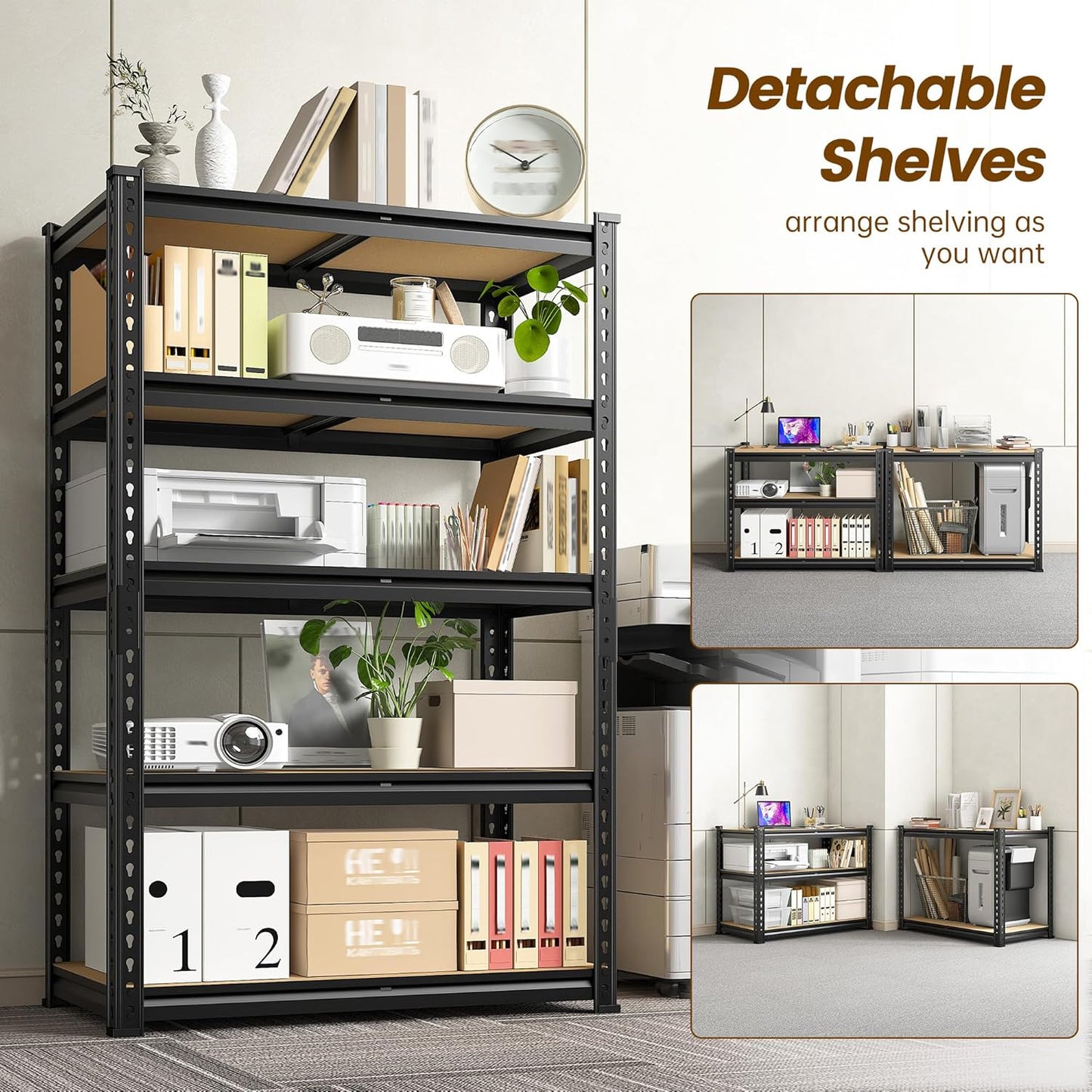 1980LBS Storage Shelves, 5-Tier Adjustable Pantry Shelves, Metal Shelving Unit for Kitchen, Pantry, Closet, Laundry, Garage, 59.8" H x 27.55" W x 11.81" D