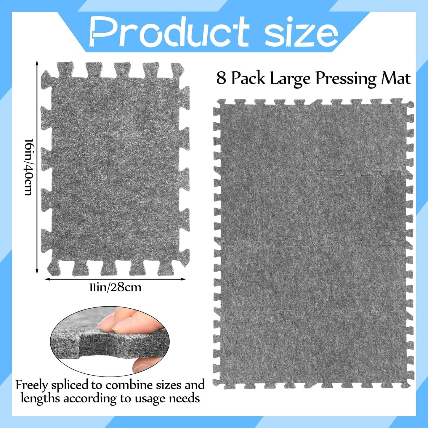 Ziliny 8 Pack Large Wool Pressing Mat 22" x 63" Wool Ironing Mat Felted Blending Ironing Pad Sewing Machine Muffling Pad Iron Board for Quilters Quilting Supplies and Notions Accessories