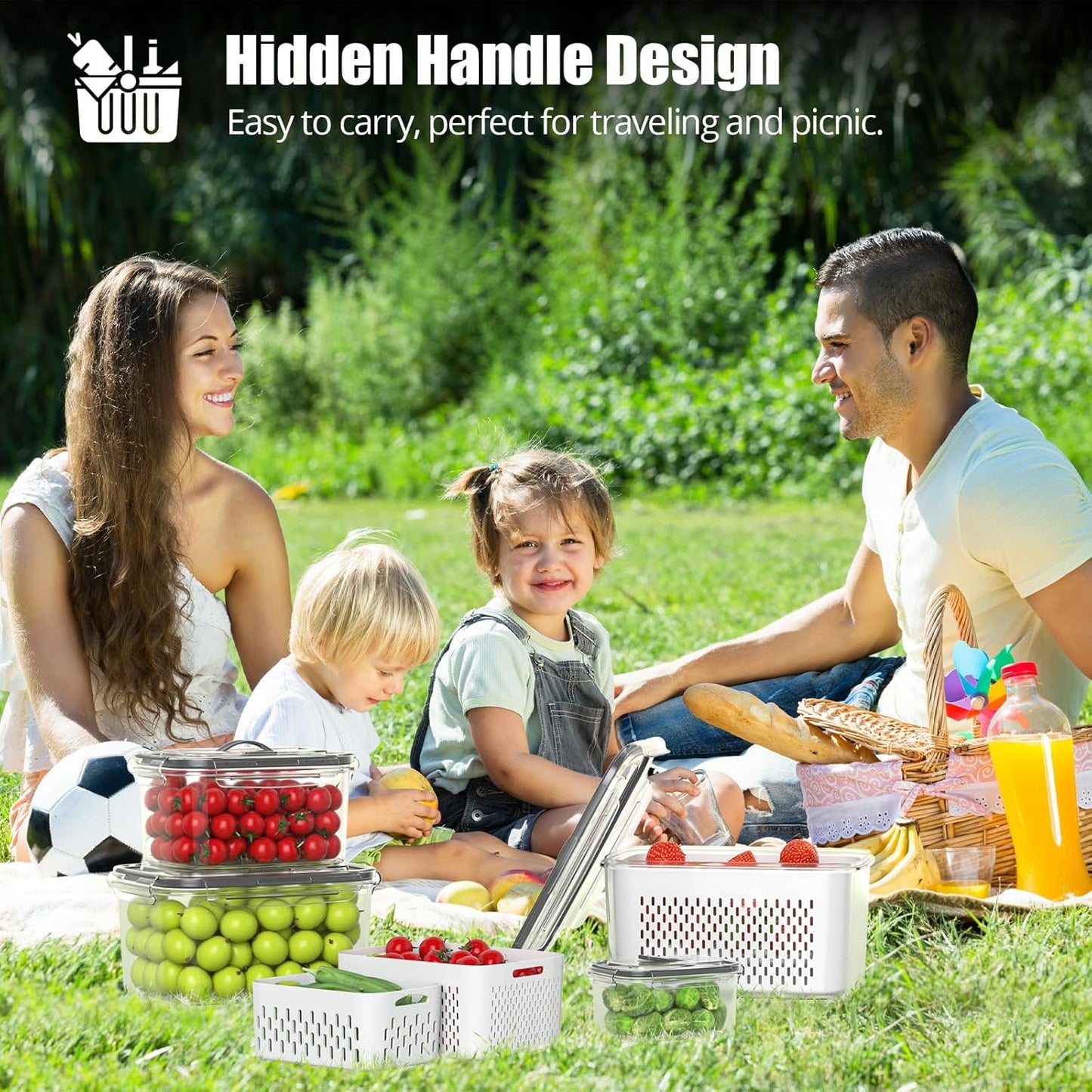 5 Pack Fruit Storage Containers for Fridge - Clear Berry Containers with Colander, Airtight Fridge Organizer Bins with Vent Handle Lids for Refrigerator Organizers and Storage Keep Fresh