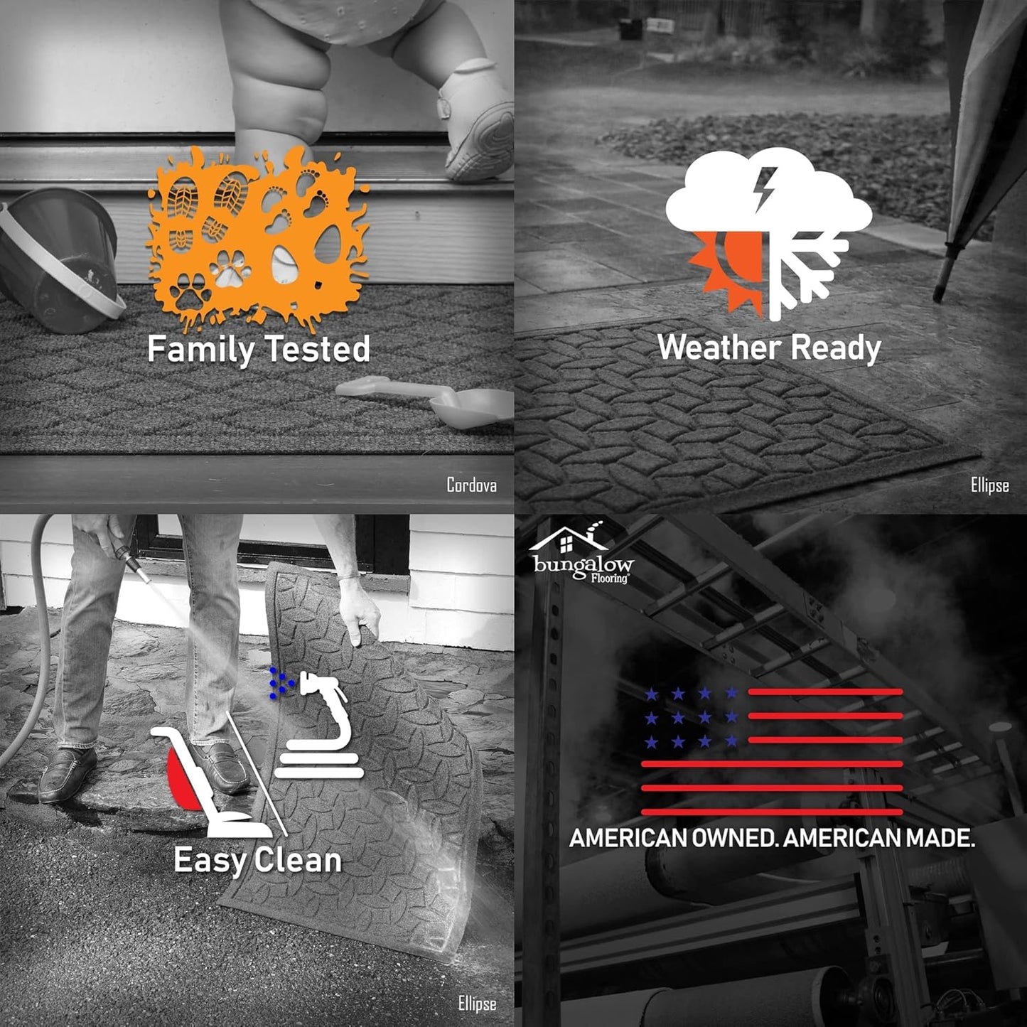 WaterHog Heavy Duty Doorway Mat, 4' x 6', Made in USA, Durable & Skid-Resistant Entryway Mat, Water-Trapping, Indoor/Outdoor Decorative Floor Covering, Cordova Collection, Medium Grey