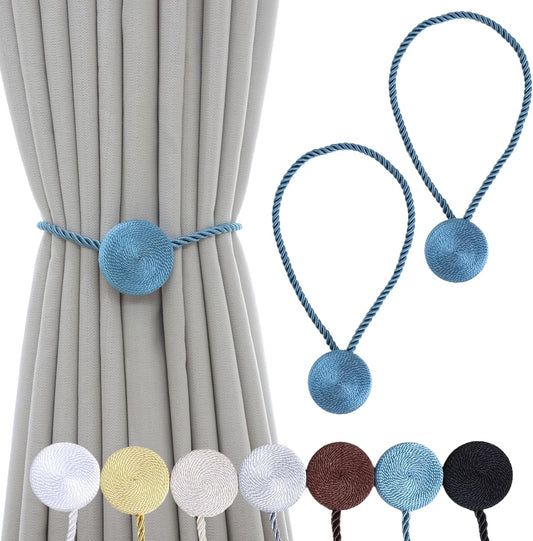 Magnetic Curtain Tiebacks - 12mm Magnetic Tie Backs for Curtains, Heavy Duty No Drill Curtain Holdbacks for Home/Office Windows Drapes, Elegant Gift-Ready Design 7 Colors (2, Blue)