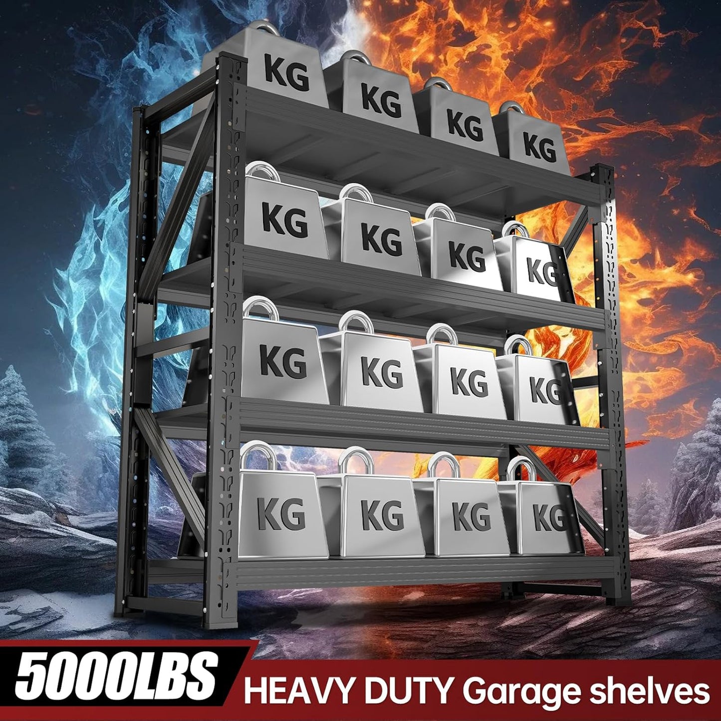 60" W Storage Shelves Heavy Duty, 4 Tier Metal Garage Shelving Units, 5000LBS Heavy Duty Adjustable Shelf, Garage Storage Rack, Industrial Shelving for Shop, Warehouse,60" W x 24" D x 79" H