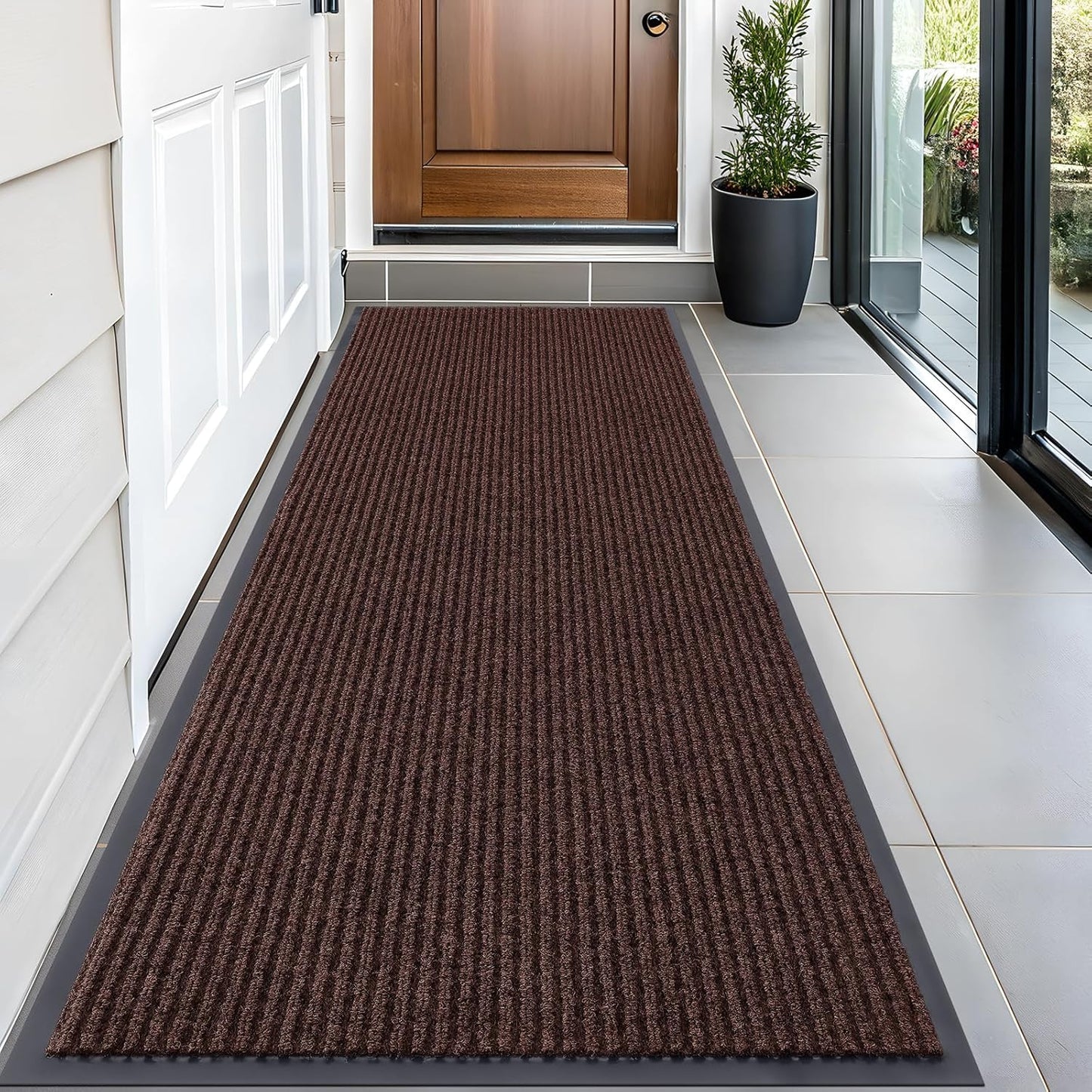 OLANLY Front Door Mat Indoor Outdoor Entrance, Waterproof Heavy Duty Doormat, Fade Resistant, Low Profile, Easy Clean Patio Porch Welcome Floor Mats for Entry, 59x23, Brown