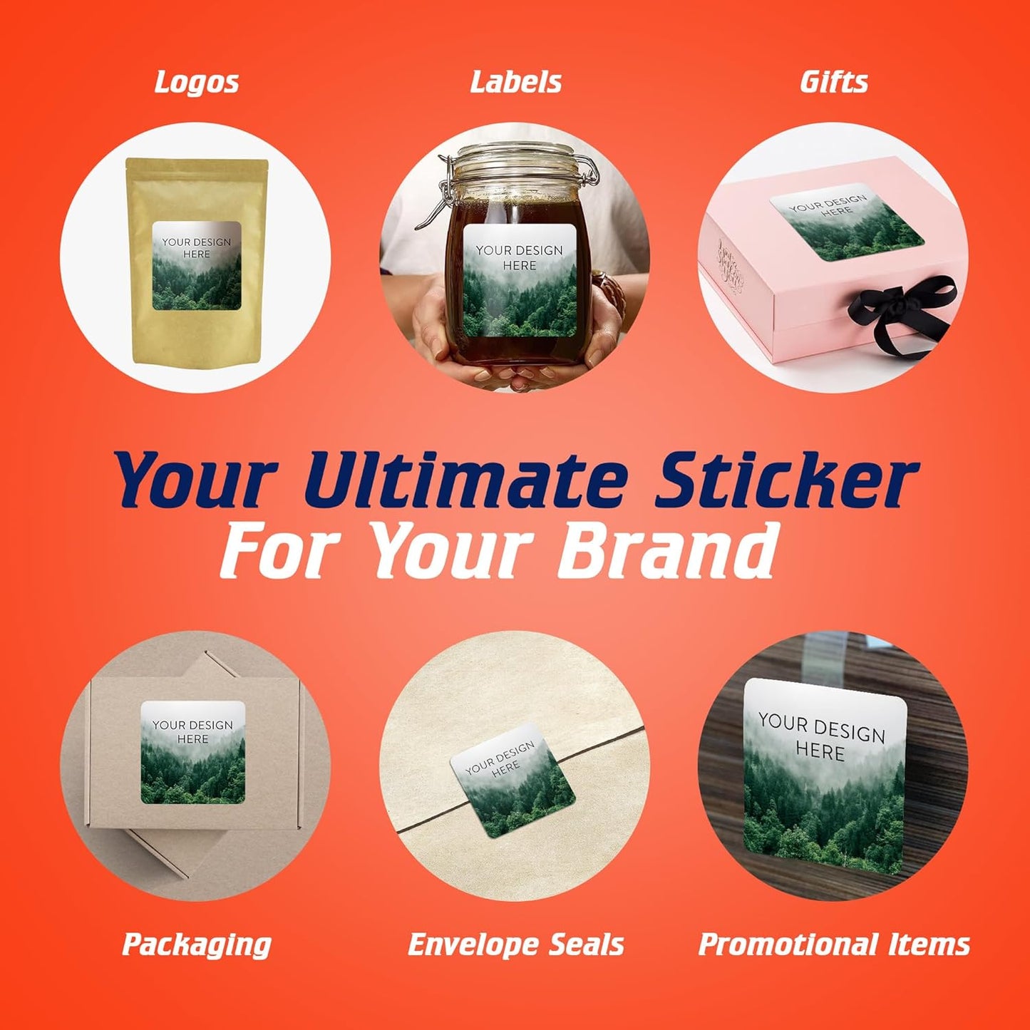 100 Custom Vinyl Stickers - Upload Your own Image, Text, Design, Logo - Personalized Logo Labels for Handmade, Packaging, Bottle, Jars, Candle, Brand Stickers (Foggy Valley, 5x5 Square)
