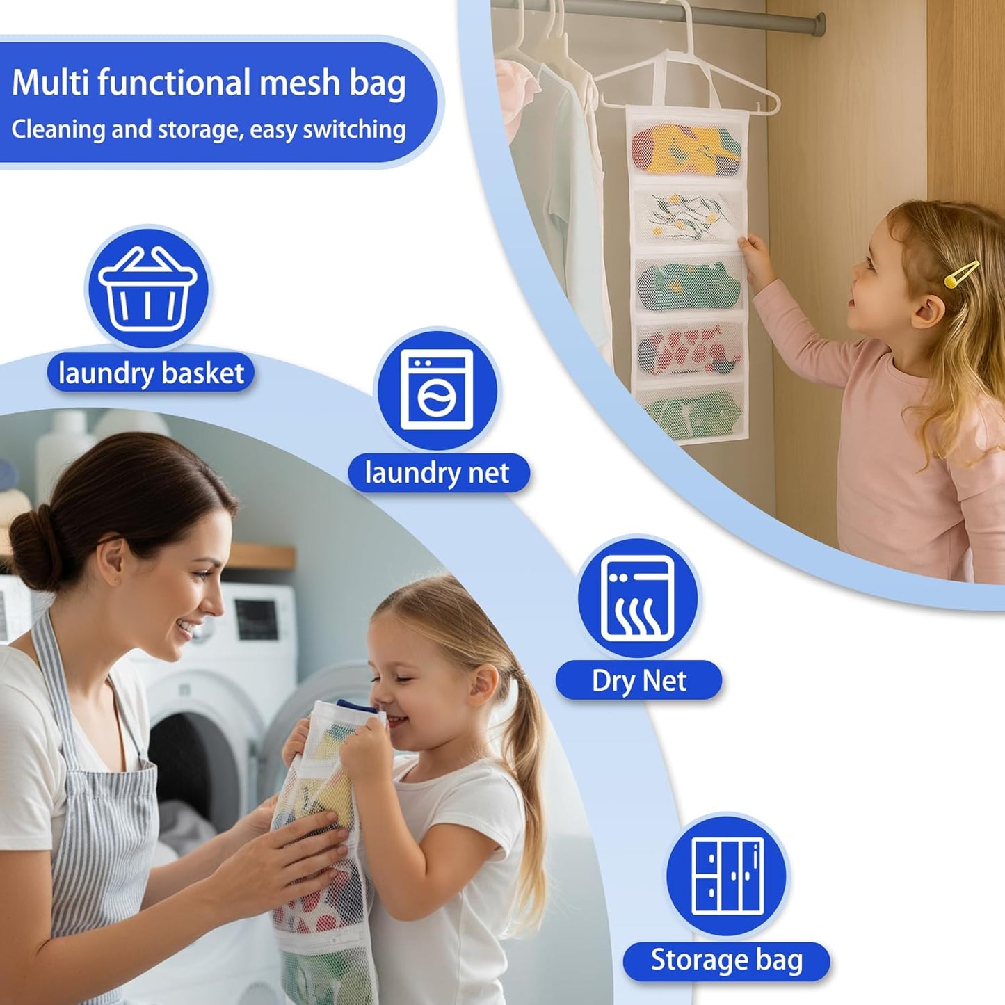Mesh laundry bags for washing machine, can wash 10 pairs of socks, maintain shape, keep one pair,Laundry room organization suitable for socks and small items, 2pcs (Small)