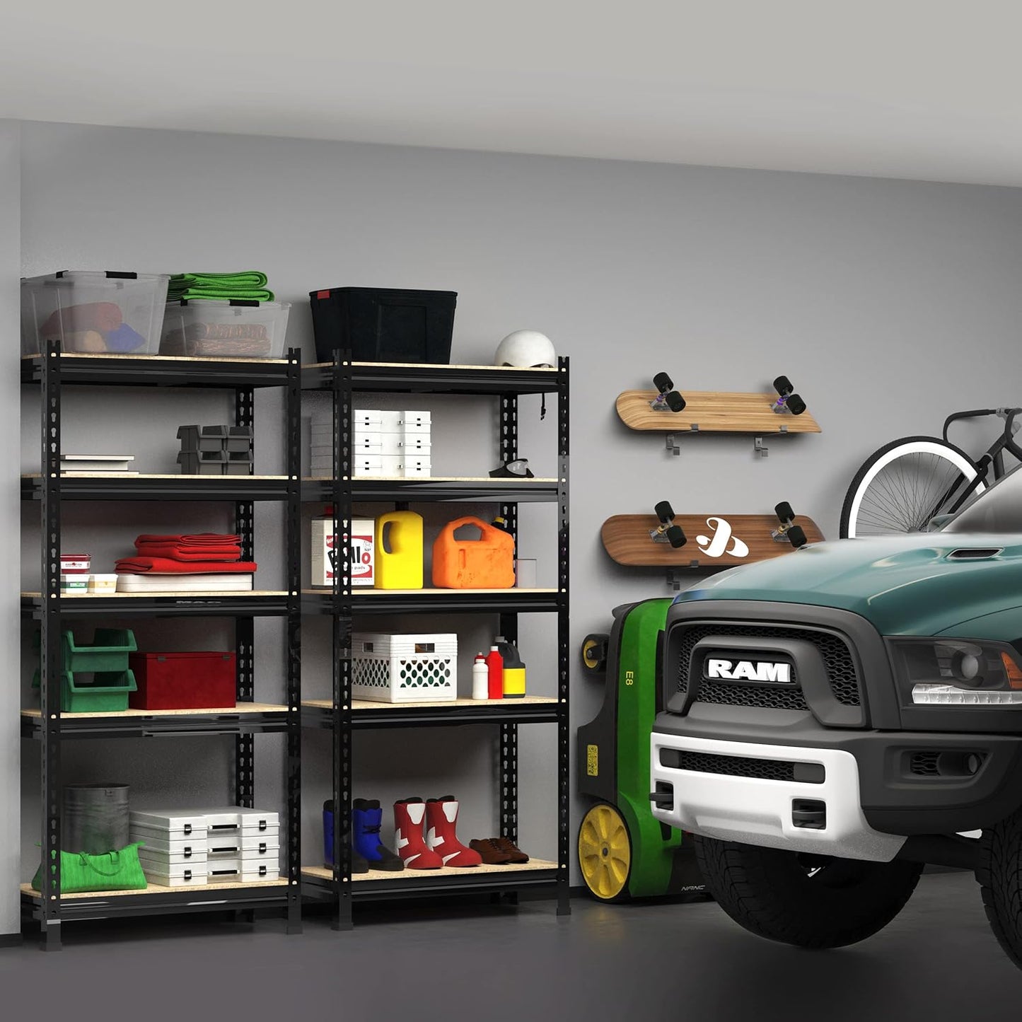 PrimeZone Storage Shelves 2 Pack 5 -Tier Heavy Duty Shelf, 1325 lbs /Pack Capacity Adjustable Metal Garage Storage Rack, Shelving Unit Rack 28" x 12" x 59" for Warehouse Pantry Closet Kitchen Black