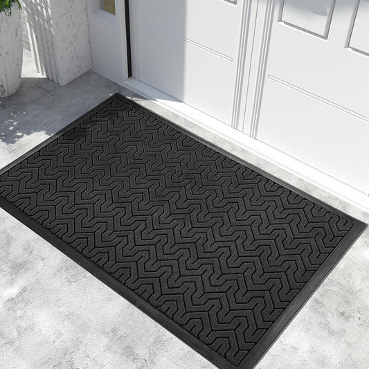 Yimobra Extra Large Door Mat Outside Entrance 60x32, Waterproof Heavy Duty Outdoor Mats for Front Door, Non Slip Rubber Entry Mat for Garage Patio, Easy Clean, Black