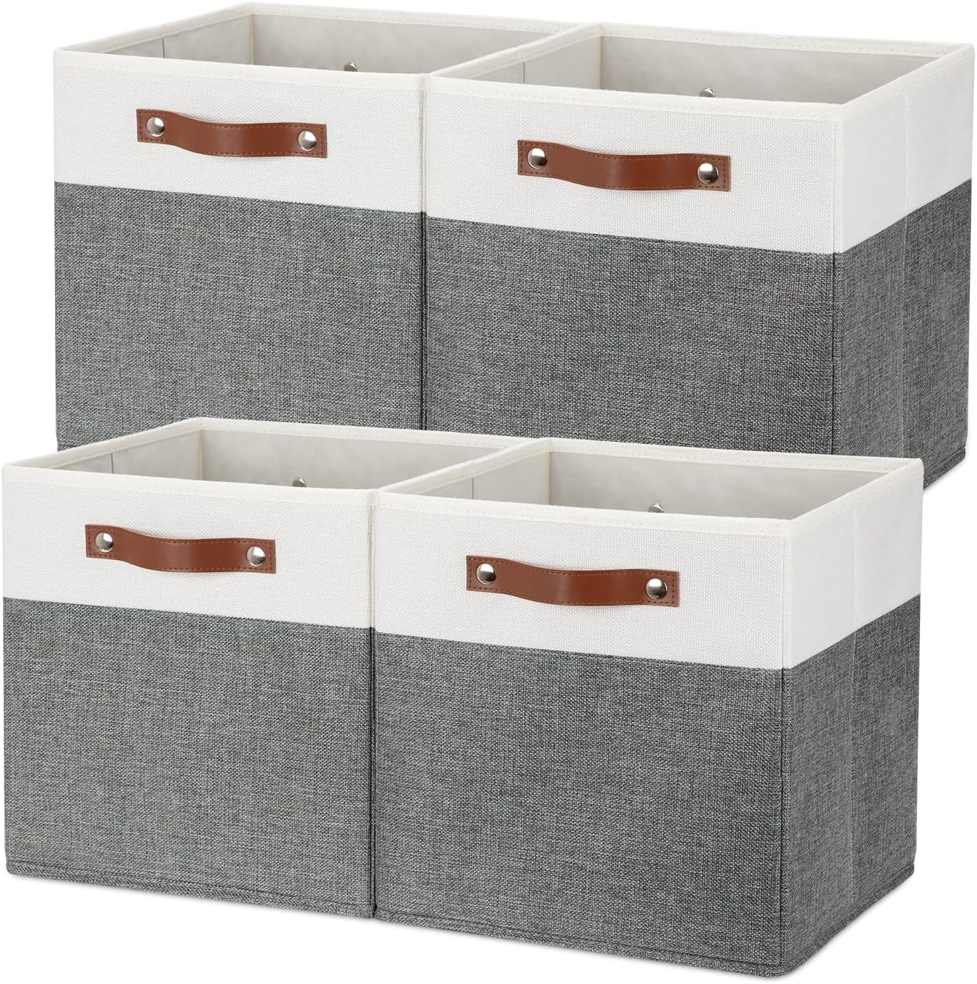 Temary Storage Cubes 12ﾗ12 Fabric Cube Storage Bins Foldable Storage Baskets with Handles, Decorative Storage Boxes for Organizing, Home, Office, Nursery, Shelf, Closet (White & Grey, 12 x 12 x 12)