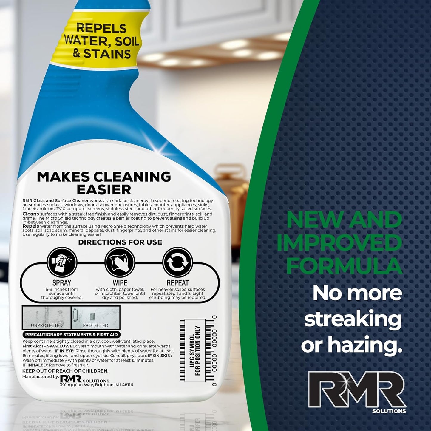 RMR Shower Spray, 2-in-1 Glass and Surface Cleaner Plus Repellent, Streak-Free Multi-Surface Treatment for Window, Car, and More, 30-Fluid Ounce Spray Bottle