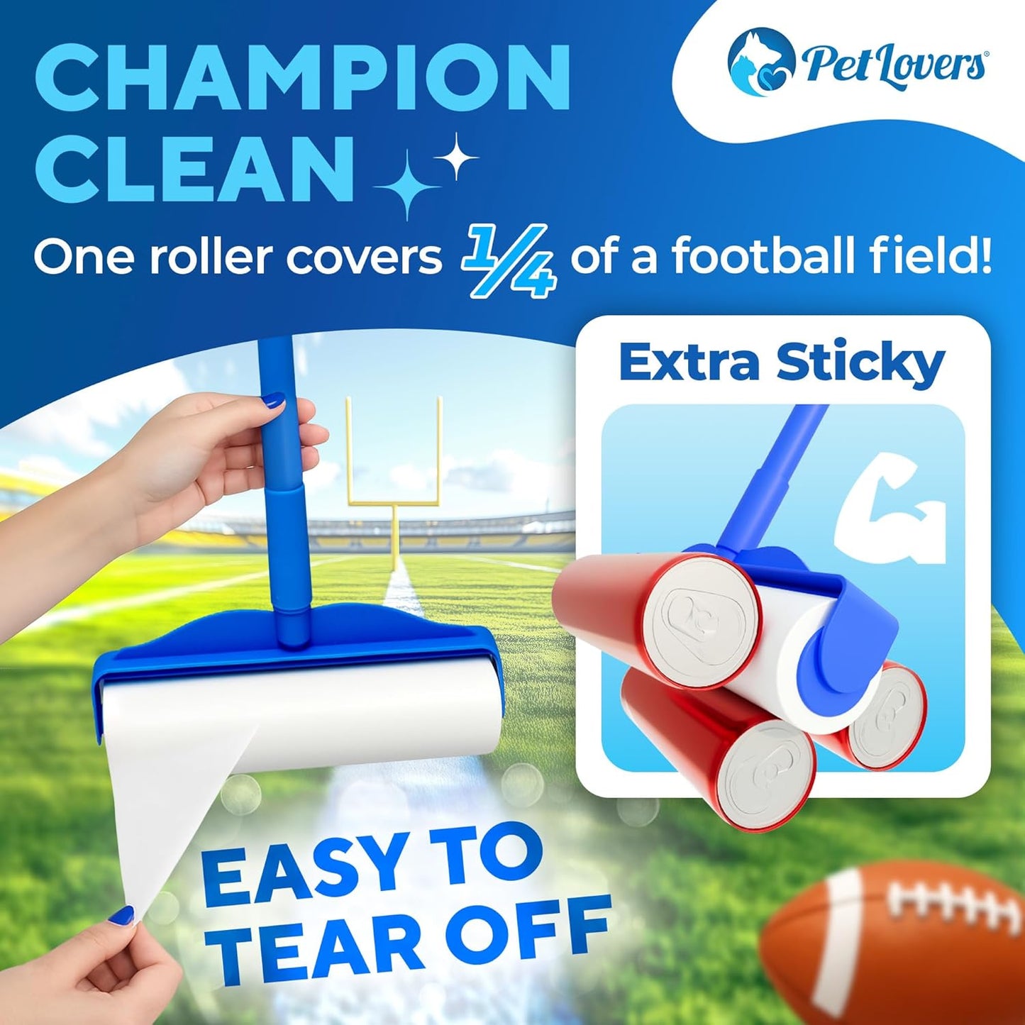 PetLovers Extra Sticky Floor Lint Roller 4 Pack of Refills Only - No Handles Included - 90 Sheets Per Refill 360 Sheets Total