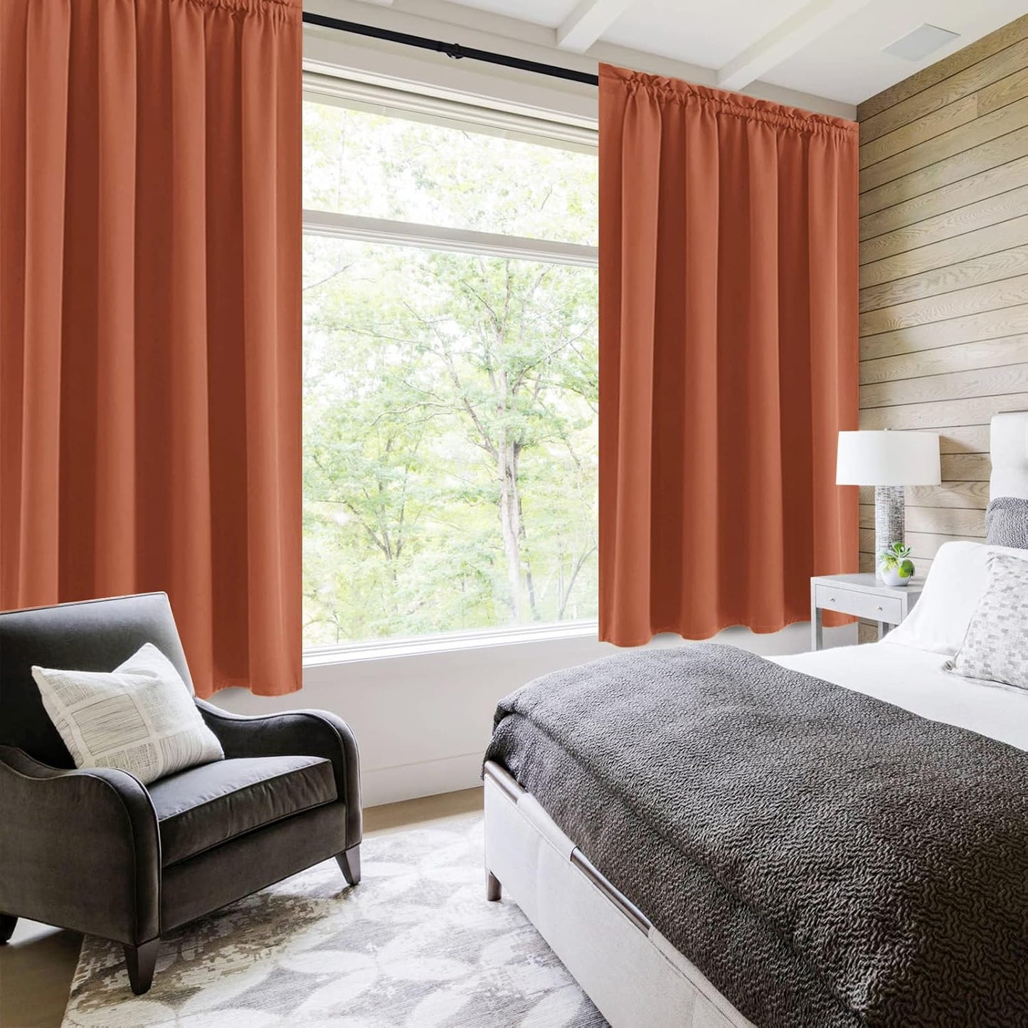 DWCN Blackout Curtains Thermal Insulated, Energy Saving & Noise Reducing Bedroom and Living Room Curtains, Burnt Ochre, W 52x L 63 Inch, Set of 2 Rod Pocket Curtain Panels