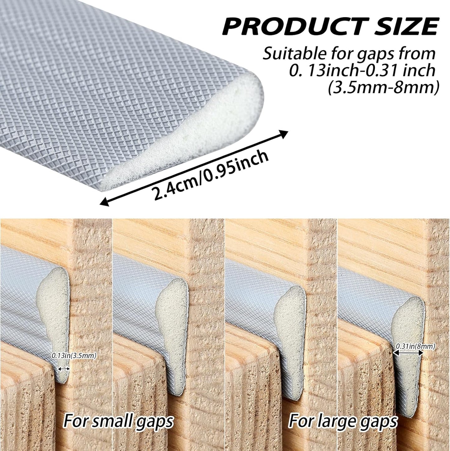 QDiShi 196" Wedge-Shape Weather Stripping Door Seal Weatherproof Foam Seals Self Adhesive Insulation Anti-Collision Strip Soundproofing Frame Insulation Tape Fits 0.13-0.31" Gaps(Grey)