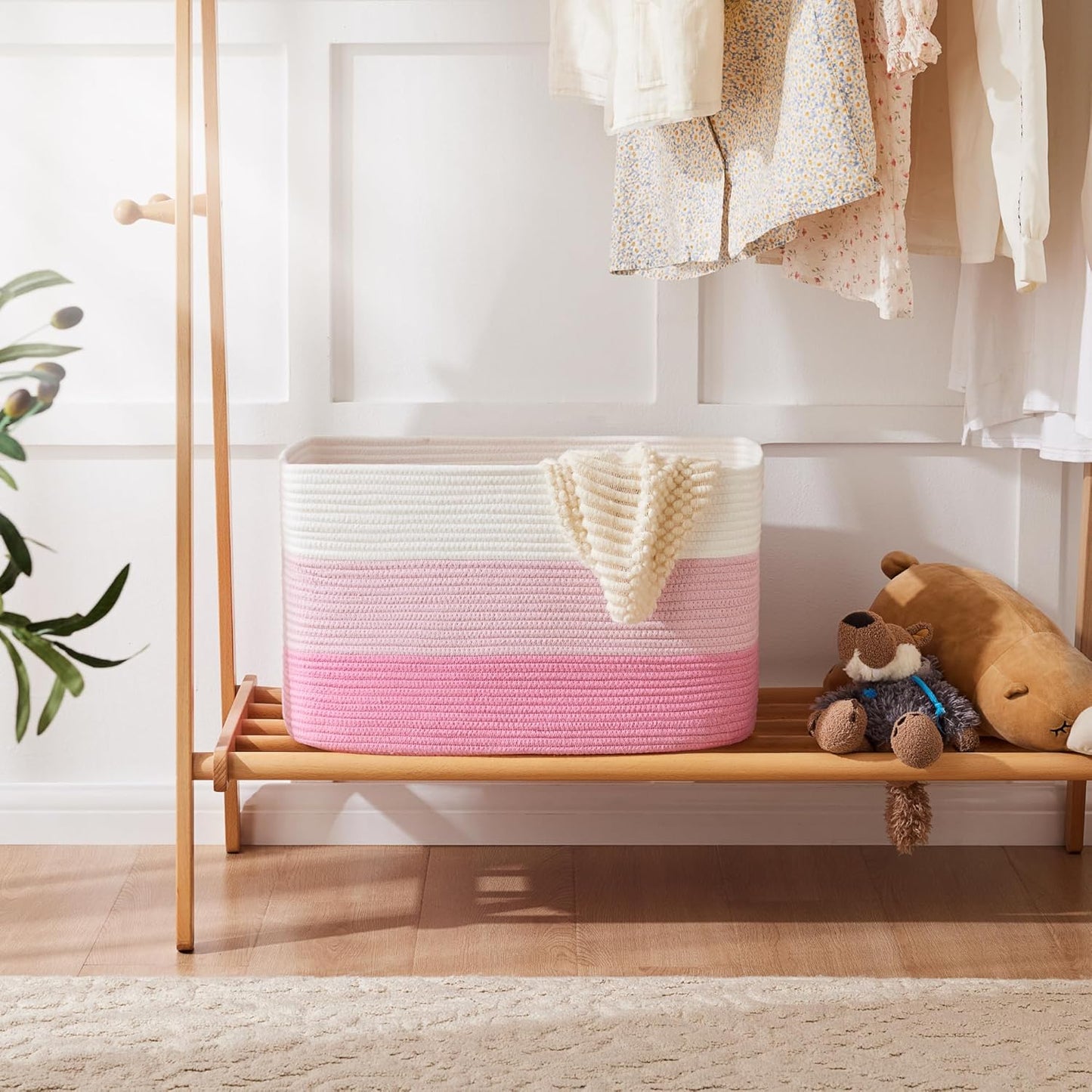 Blanket Basket,Rectangle Woven Baskets for Storage,30L Laundry Basket for Decorative Nursery Blanket,Toys,Dirty Clothes and Magazine in Shelves,Baby Room,and Living Room