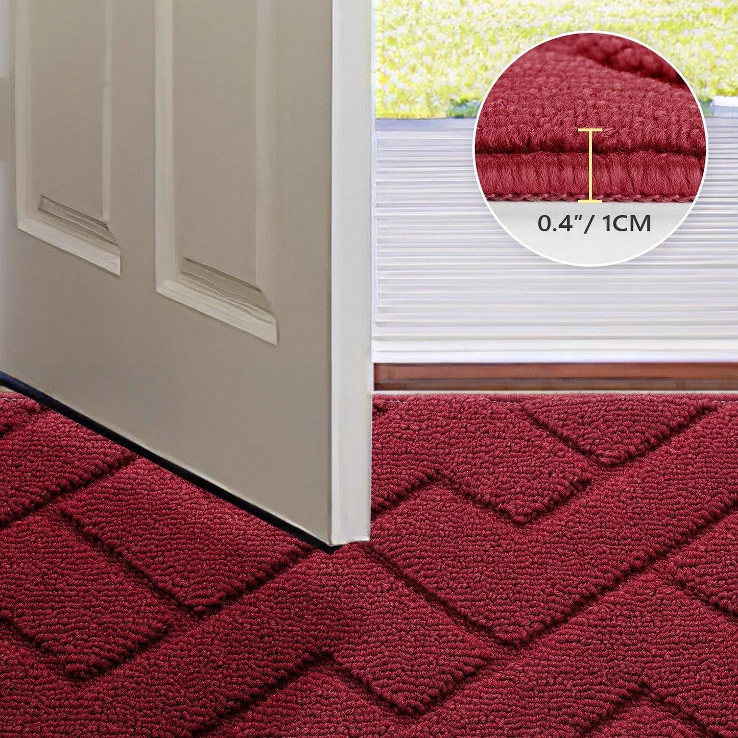 hicorfe Indoor Doormat,Front Back Door Mat Rubber Backing Non Slip Door Mats 20"x48" Absorbent Resist Dirt Entrance Doormat Inside Floor Mats for Entryway Washable Low-Profile（Red）