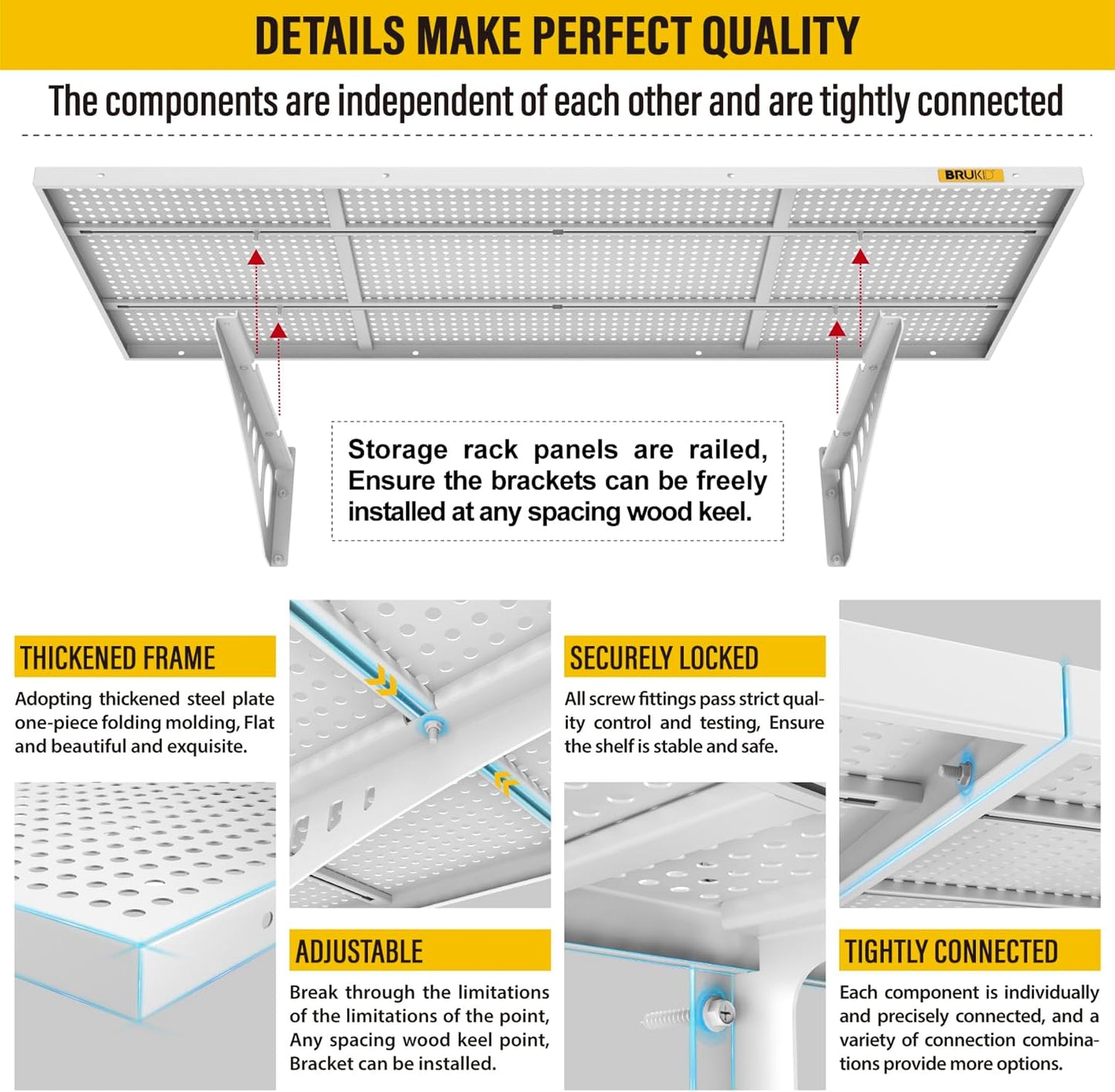 2Pack 1.64x4ft Adjustable Metal Garage Wall Shelving Heavy Duty Garage Storage Shelf Wall Mounted White