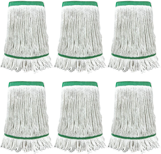 6 Pack Commercial Heavy Duty Mop Heads Heavy Cotton Looped End String Mop Head for Home Industrial Commercial Floor Cleaning Mop Head Replacement(White, Green)
