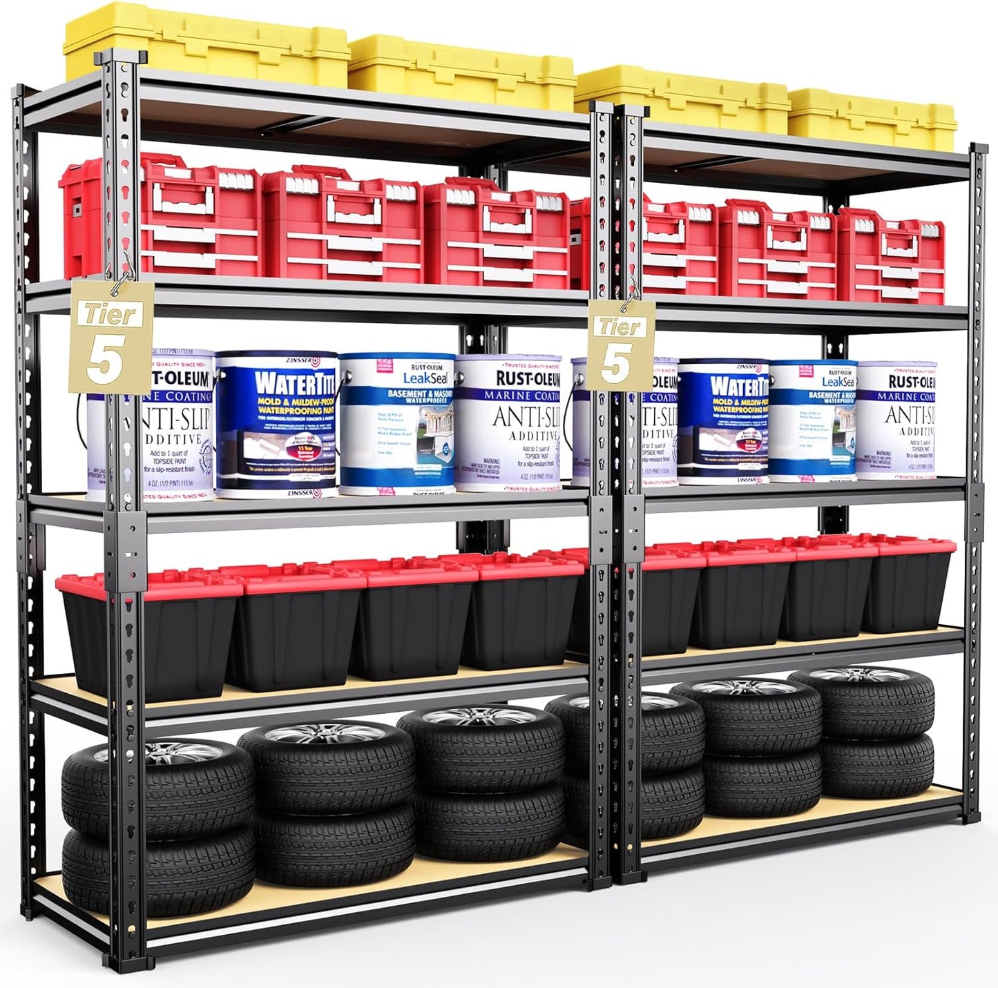 TigerParty 2050LBS Heavy Duty Garage Shelving, 5-Tier Adjustable Storage Shelves, Metal Shelving Unit and Storage Rack for Pantry, Basement, Warehouse, 72" H x 36" W x 16" D, MDF Borad