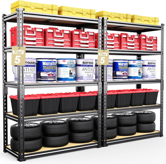 TigerParty 2050LBS Heavy Duty Garage Shelving, 5-Tier Adjustable Storage Shelves, Metal Shelving Unit and Storage Rack for Pantry, Basement, Warehouse, 72" H x 36" W x 16" D, MDF Borad