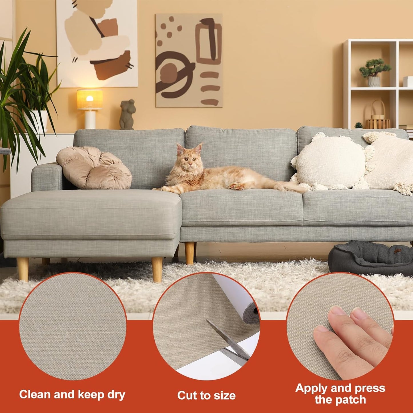 PATIKIL 70x4.4 Inch Linen Repair Tape, Repair Fabric Patch Self Adhesive Couch Patch Line Repair Patch for Furniture Sofa Car Seats Office Chairs, Khaki