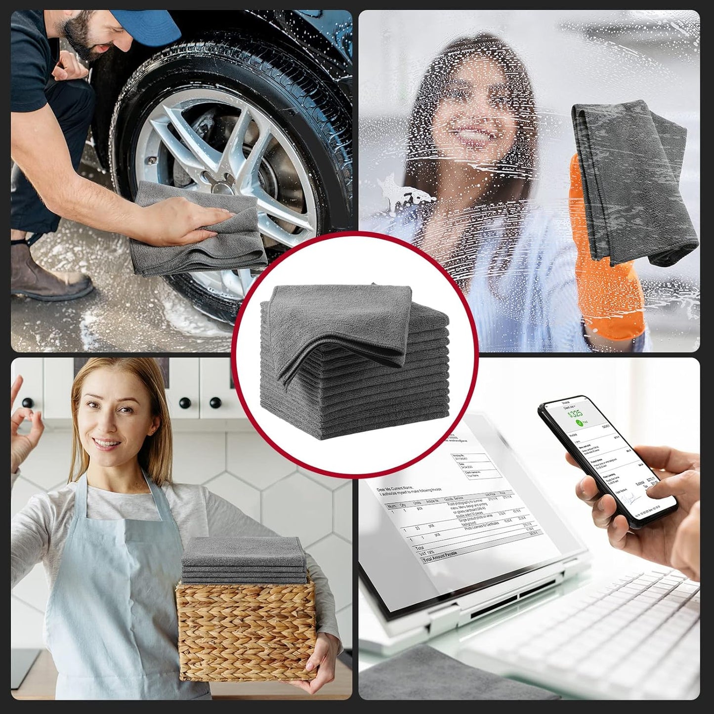 200 Pcs Microfiber Cleaning Cloth 16x16 Inch Microfiber Towels for Car Ultra Absorbent Cleaning Rags Reusable Lint Free Streak Free Detailing Towel for Car Washing Drying Dusting (Gray)