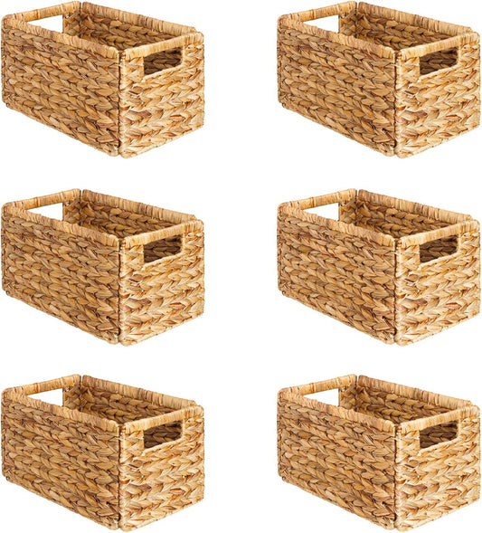 SpaceAid 6 Pack Wicker Basket, Storage Baskets for Organizing, Woven Rattan Basket with Handles for Shelves, Water Hyacinth Large Cube Organizer Storage Bin, 13x8.2x7 inch, Natural