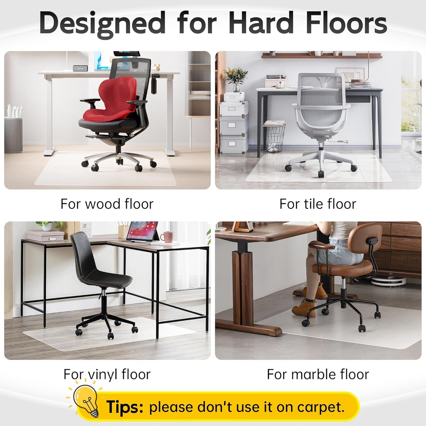 Crystal Clear Chair Mat for Hardwood Floor, 48” x 36” Office Chair Mat for Hard Floors, 1/8” Thick Office Mat for Rolling Chairs