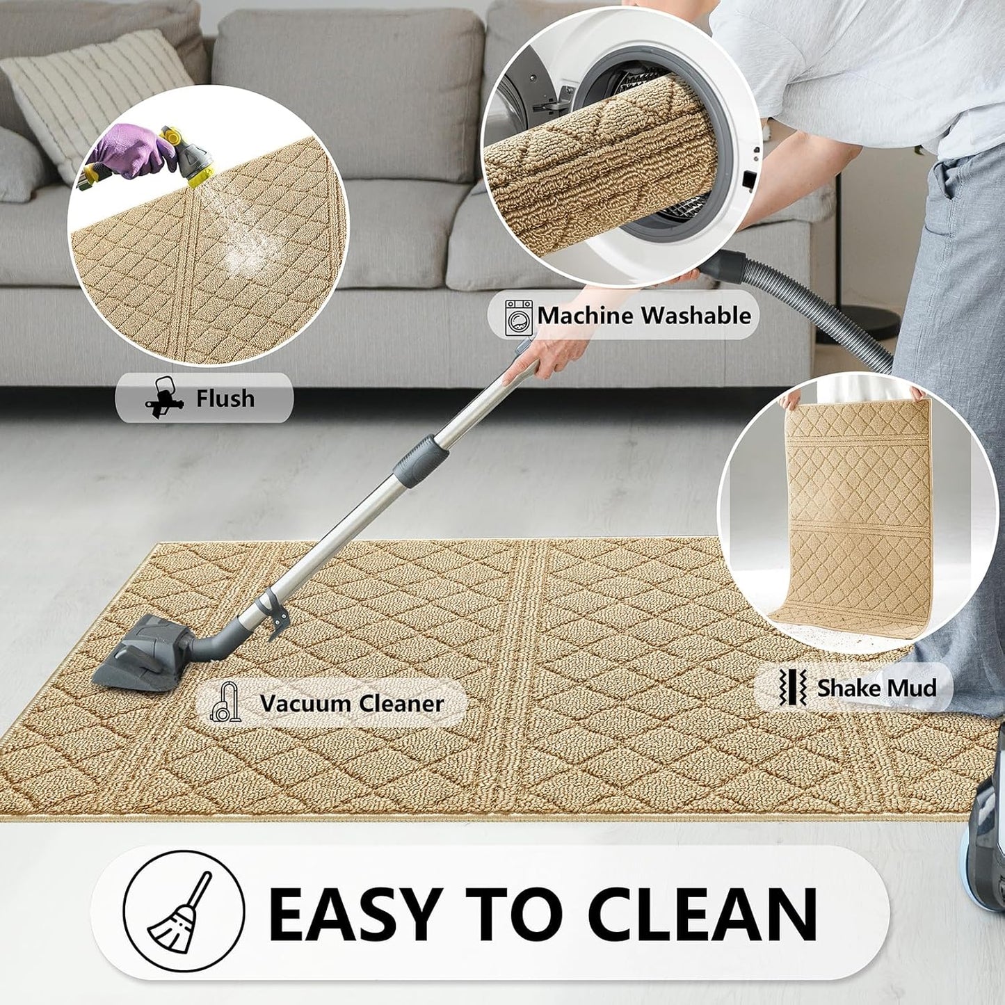 REFETONE Indoor Doormat, Front Back Door Mat 20"x32" Absorbent Rubber Backing Non Slip Door Mats, Low-Profile Resist Dirt Entrance Rugs, Machine Washable Door Rug Inside Floor Mat for Entryway, Beige