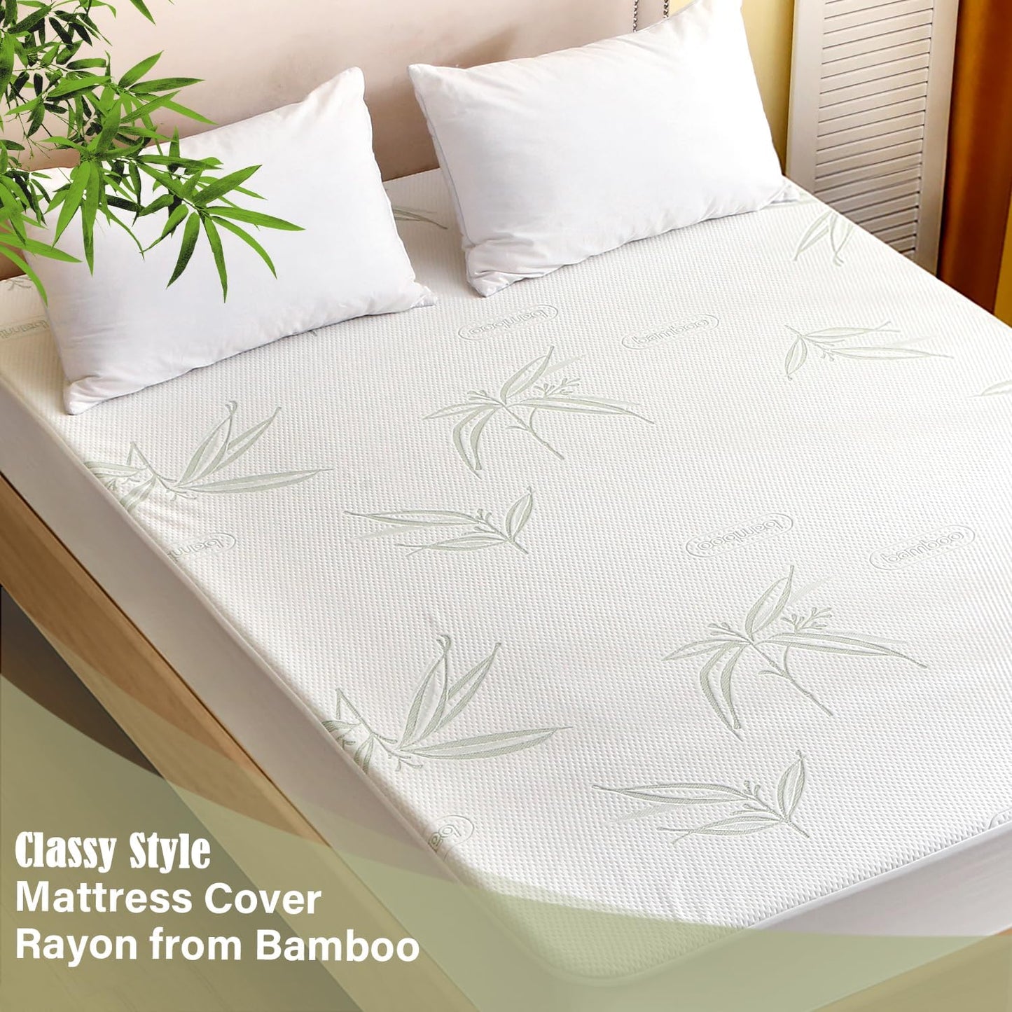 Full Size Mattress Protector Waterproof Mattress Pad Washable Bamboo Rayon Mattress Cover Breathable Noiseless Bed Protector 5" - 21'' Elastic Fitted Deep Pocket