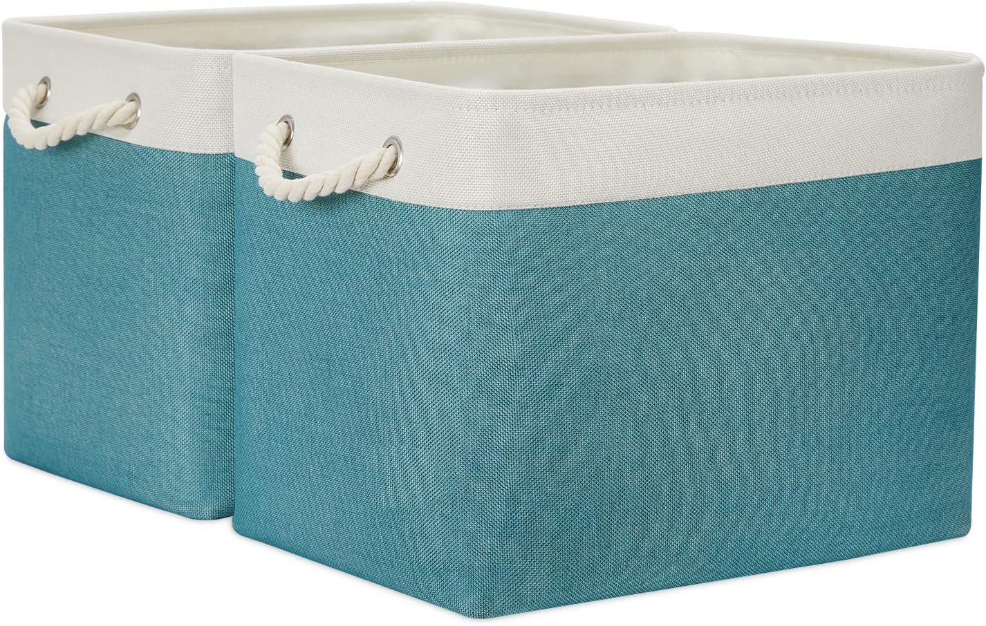 Temary Fabric Baskets Storage Baskets for Organizing 2 Pcs Decorative Baskets for Gifts Empty Collapsible Storage Bins for Home Closet(White&Teal,16Lx12Wx12H Inches)