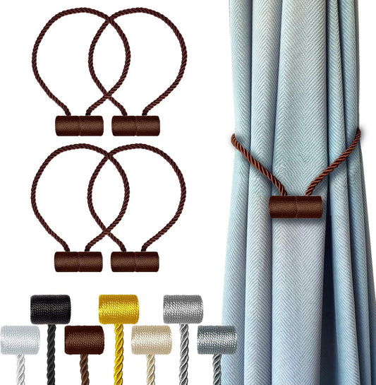 Hion Magnetic Curtain Tiebacks Dark Brown 4 Pack, Curtain Tiebacks Buckles Holdbacks Holders Hooks Clip for Home Bedroom Office Decorative Thick or Thin Curtain