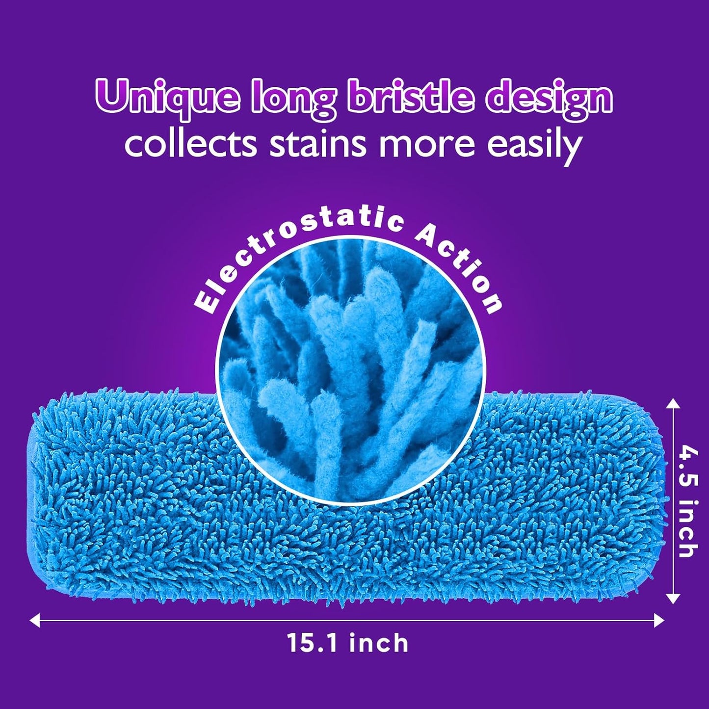 Reusable Mop Pads for Swiffer PowerMop, 8 Pack Microfiber Mop Pad Refill with Scrubber Strips for 13''-15'' SprayMop, Washable Mop Pads Use for Most Floor Types, Designed for Pets - Blue