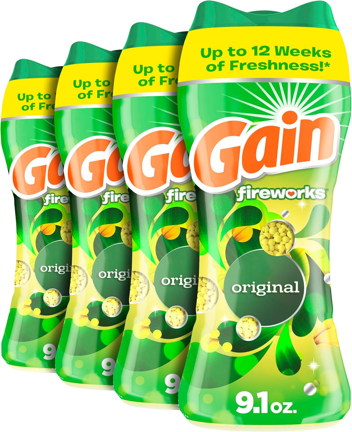 Gain Fireworks In-Wash Scent Booster Beads, Original, 9.1 oz/Pack (4 Pack)