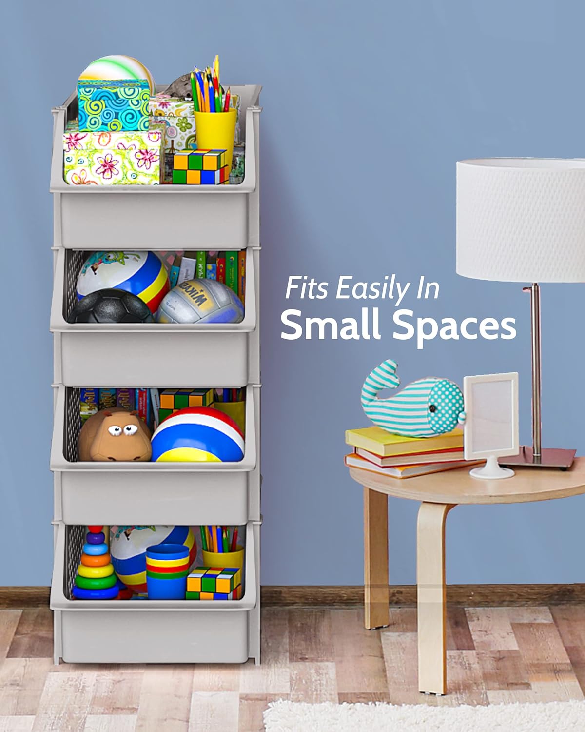 Skywin TidyFriend Stackable Storage Bins for Closet Organizers and Storage 12 Pack, Closet Organization for Kids Room and Home Organization (Light Grey)