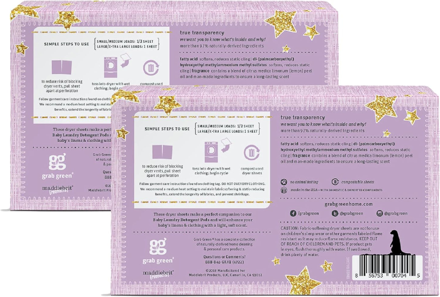 Grab Green Baby Laundry Dryer Sheets, 160 Sheets, Dreamy Rosewood Scent, Plant Based, Softens Clothing and Linens, Reduces Static Cling