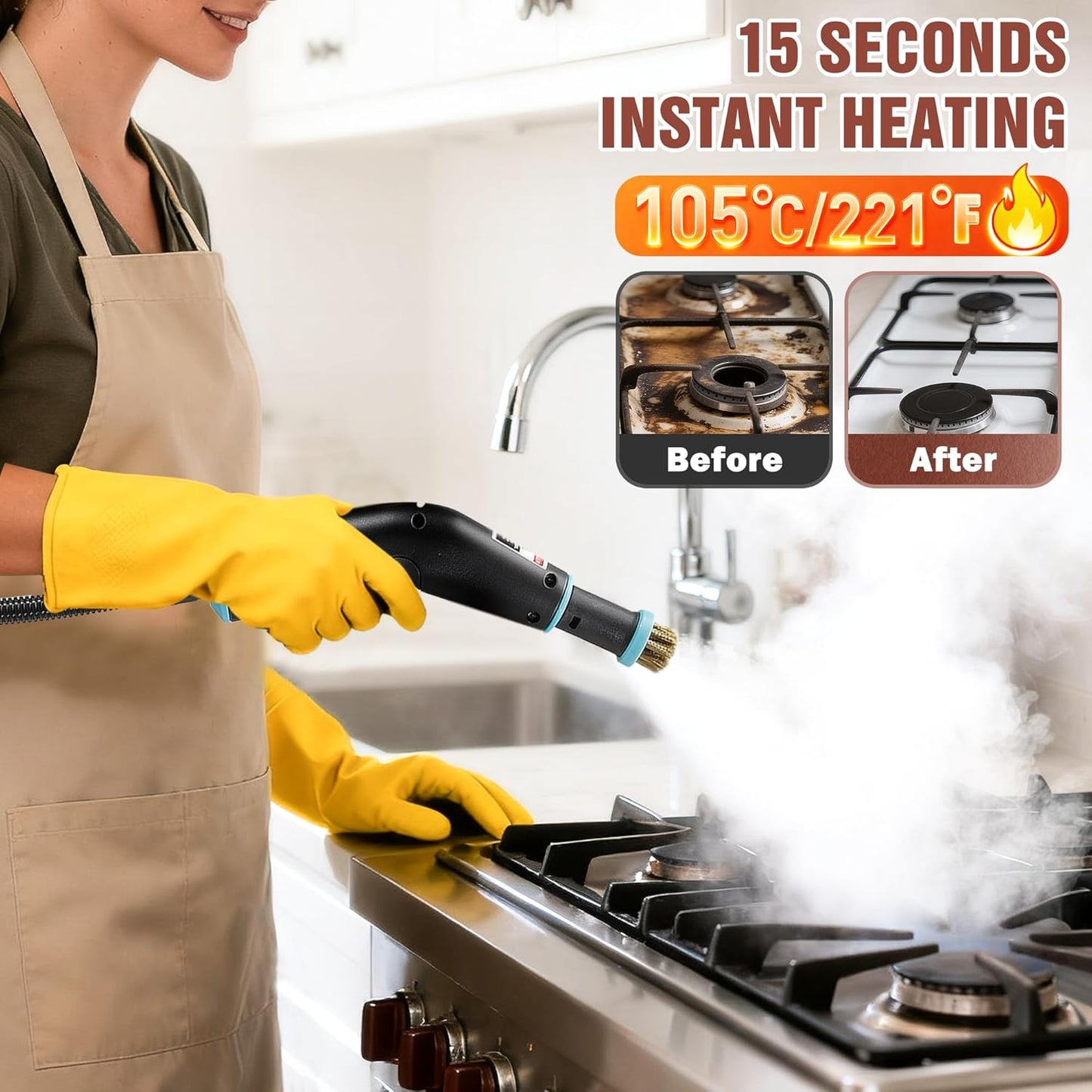 Steam Cleaner, 4 Bar High Pressure Steamer with 6-Level Adjustable, 15s Heat-Up, 42.7oz Large Tank, 7ft Extended Hose, 18 pcs Accessories, Portable Steam Cleaner for Home, Car, Tile, Grout, Grease