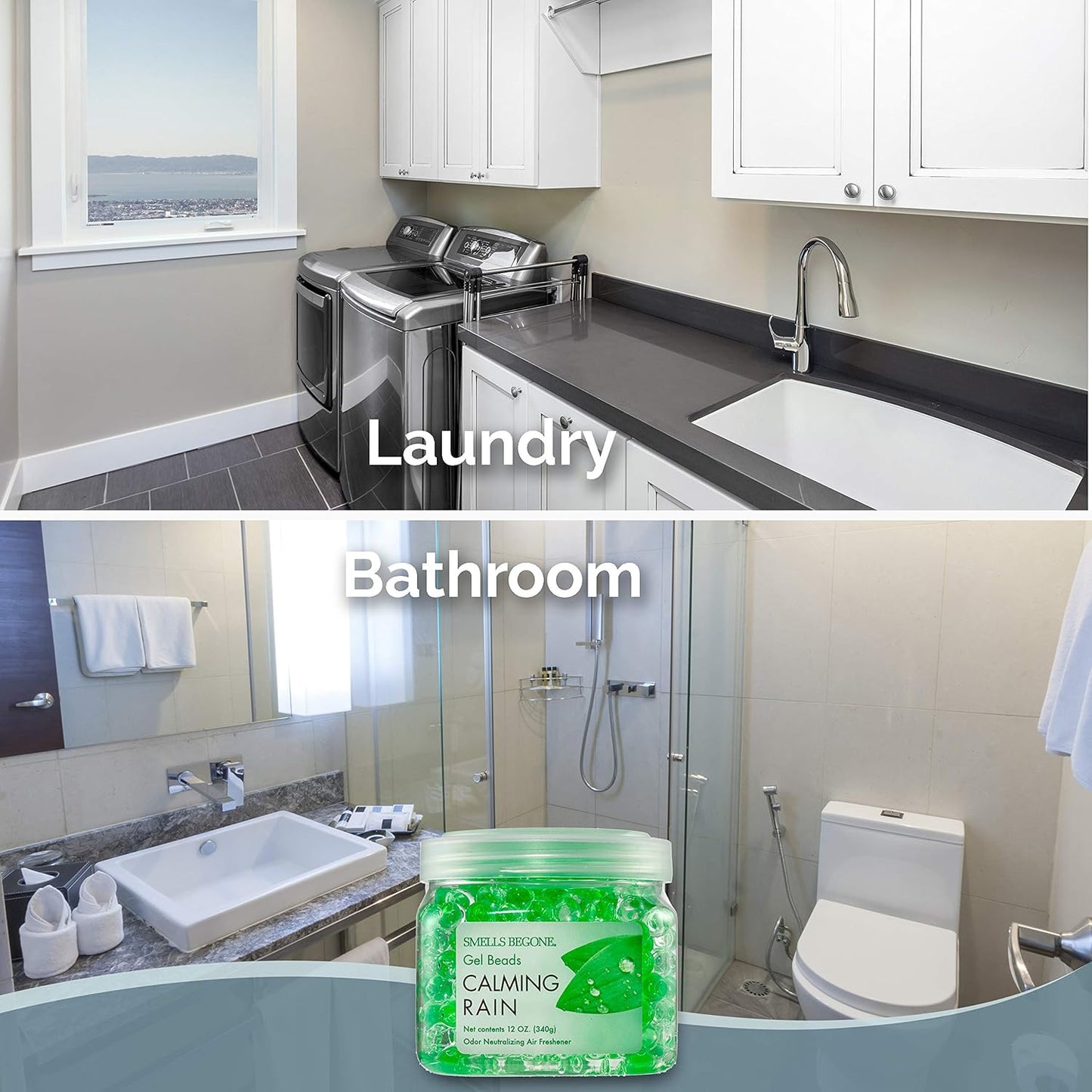 SMELLS BEGONE Odor Eliminator Gel Bead Value Pack - 72 oz - Air Freshener Eliminates Odors in Bathrooms, Pet Areas, Boats, RVs & Cars - Made with Essential Oils - Calming Rain Scent