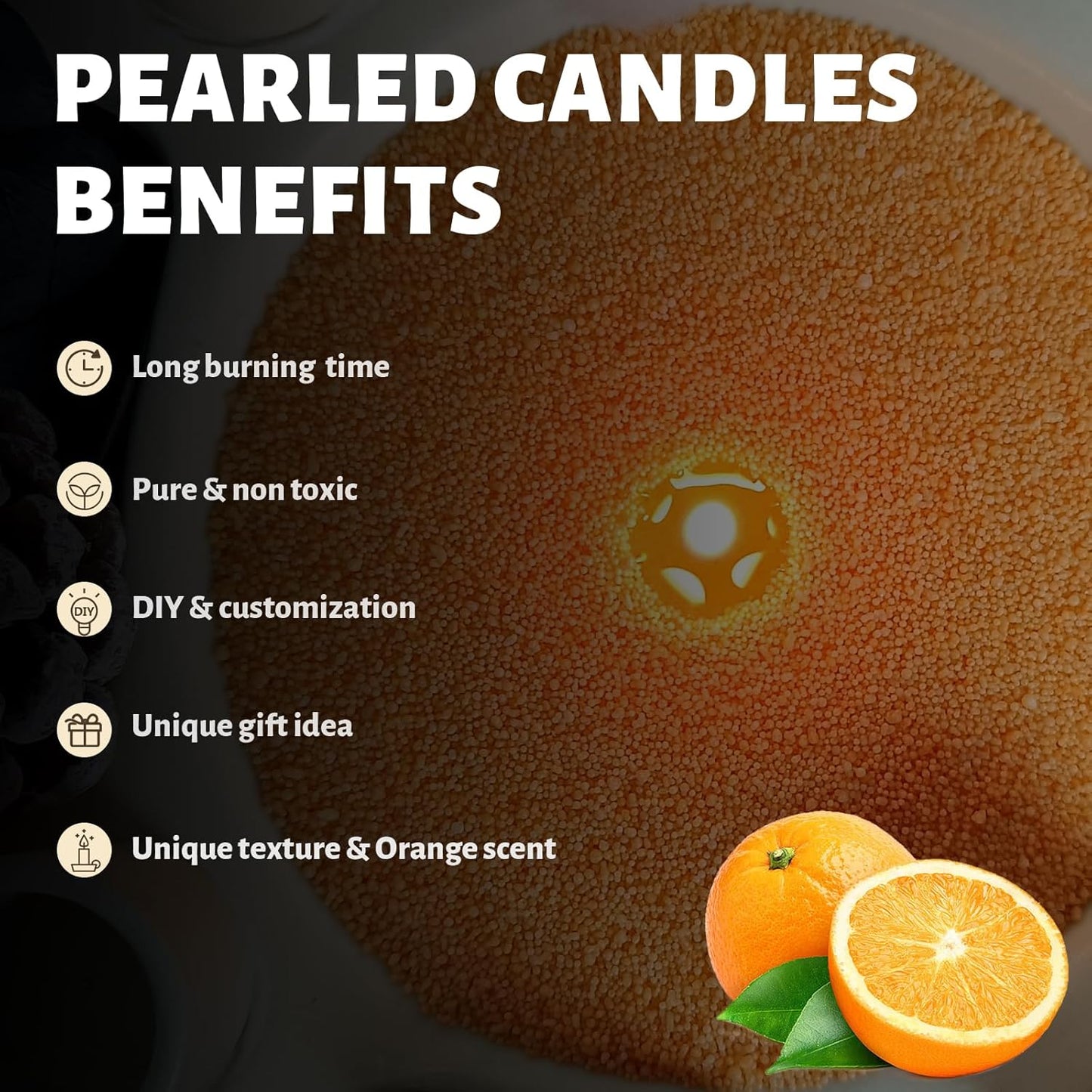 Orange Scented Pearled Candle 18oz Luxury Sand Candle Granulated Wax - 30 Cotton Wicks - Wax for Candle Making Decorative Candles Smooth and Clean Burning Lasts up to 120 Hours