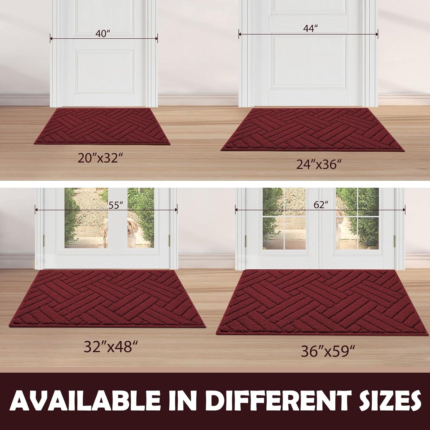 Door Mat Indoor Doormat, Entryway Rug Door Mats Non-Slip Rubber Backing,Heavy Duty Low-Profile Entrance Rugs, Absorbent Resist Dirt Doormats Floor Door mat for Entryway,Red 36"x59"