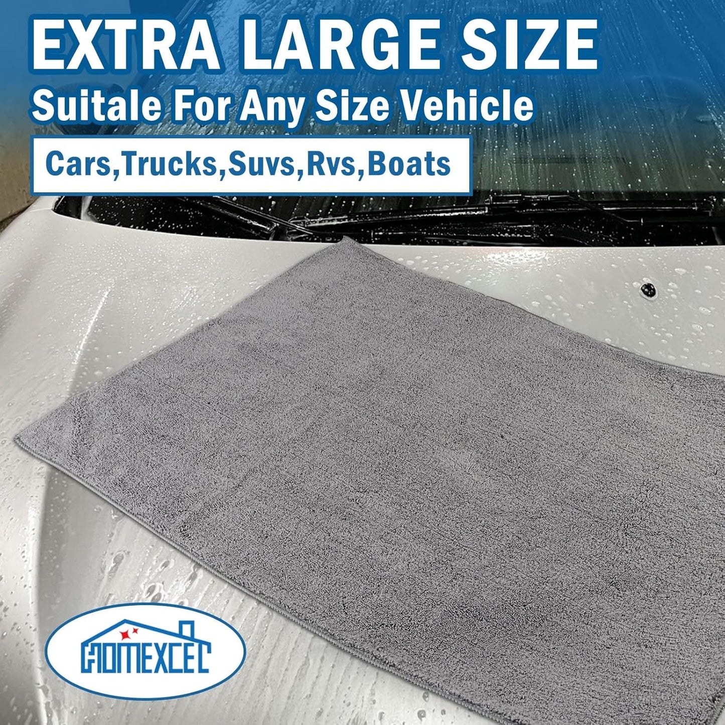 HOMEXCEL Professional Large Microfiber Car Drying Towels 4 Pack, Lint Free, Scratch Free, Highly Absorbent Drying Towel for Cars, SUVs, RVs, Trucks, and Boats,31" x 24 ",Grey
