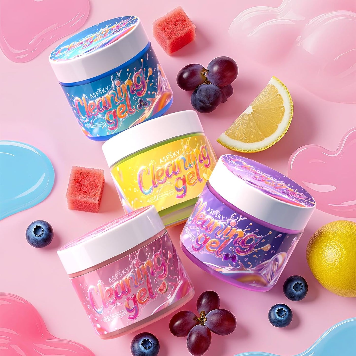 ASFSKY Car Cleaning Gel (Fruit Aroma) Cleaning Putty Universal Dust Cleaning Car Interior Cleaner Keyboard Dust Remover Car Slime Gifts for Men Women Girl（4 Pack）