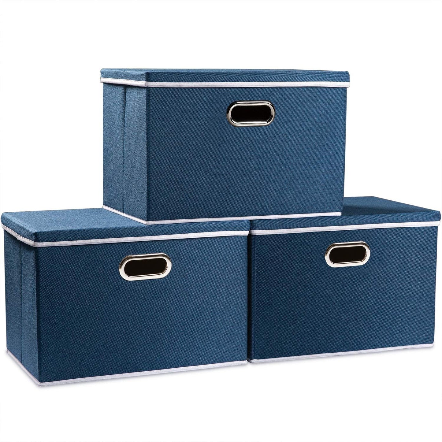 PRANDOM Large Collapsible Storage Bins with Lids [3-Pack] Fabric Foldable Storage Boxes Organizer Containers Baskets Cube with Cover for Home Bedroom Closet Office Royal Blue(17.7x11.8x11.8)