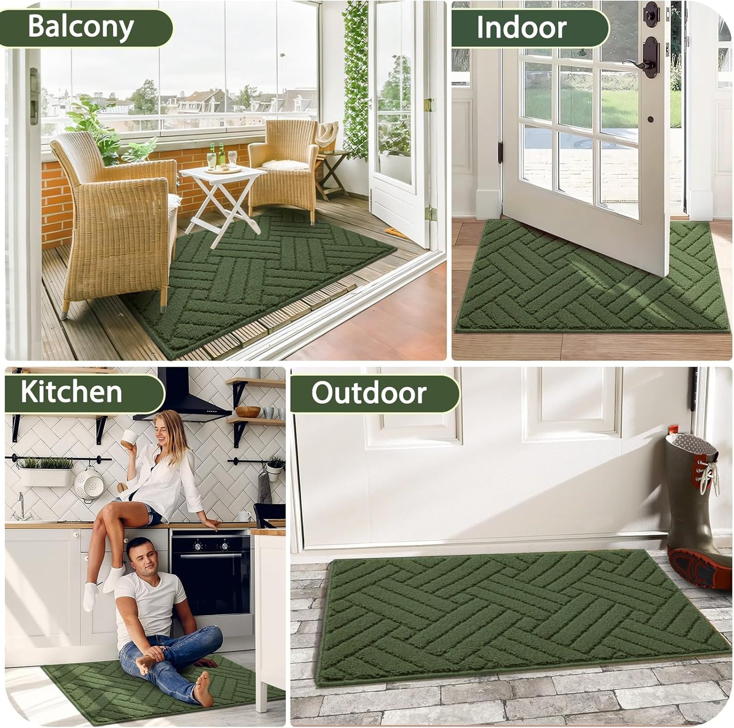 Door Mat Indoor Doormat, Entryway Rug Door Mats Non-Slip Rubber Backing, Low-Profile Entrance Rugs, Absorbent Resist Dirt Doormats Washable Floor Door mat,Green 24"x36"