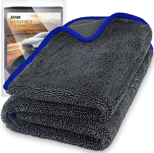 Airlab Microfiber Towels for Cars Wash Drying Extra Large Super Absorbent Cleaning Cloth Auto Detailing Ultra Soft, Lint-Free, Streak-Free, 35 x 24 Inch, Pack of 1, Grey-Blue, 600 GSM