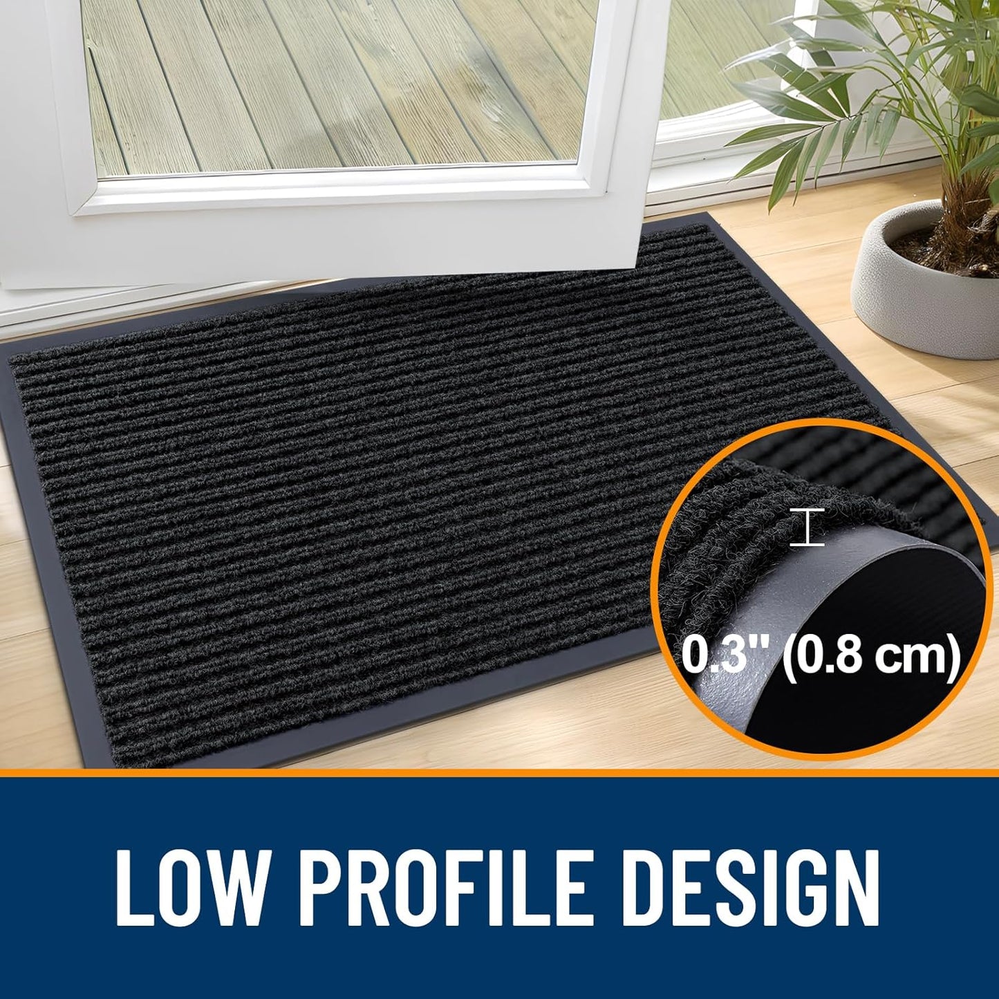 OLANLY Front Door Mat Indoor Outdoor Entrance, Waterproof Heavy Duty Doormat, Fade Resistant, Low Profile, Easy Clean Patio Porch Welcome Floor Mats for Entry, 36x24, Black