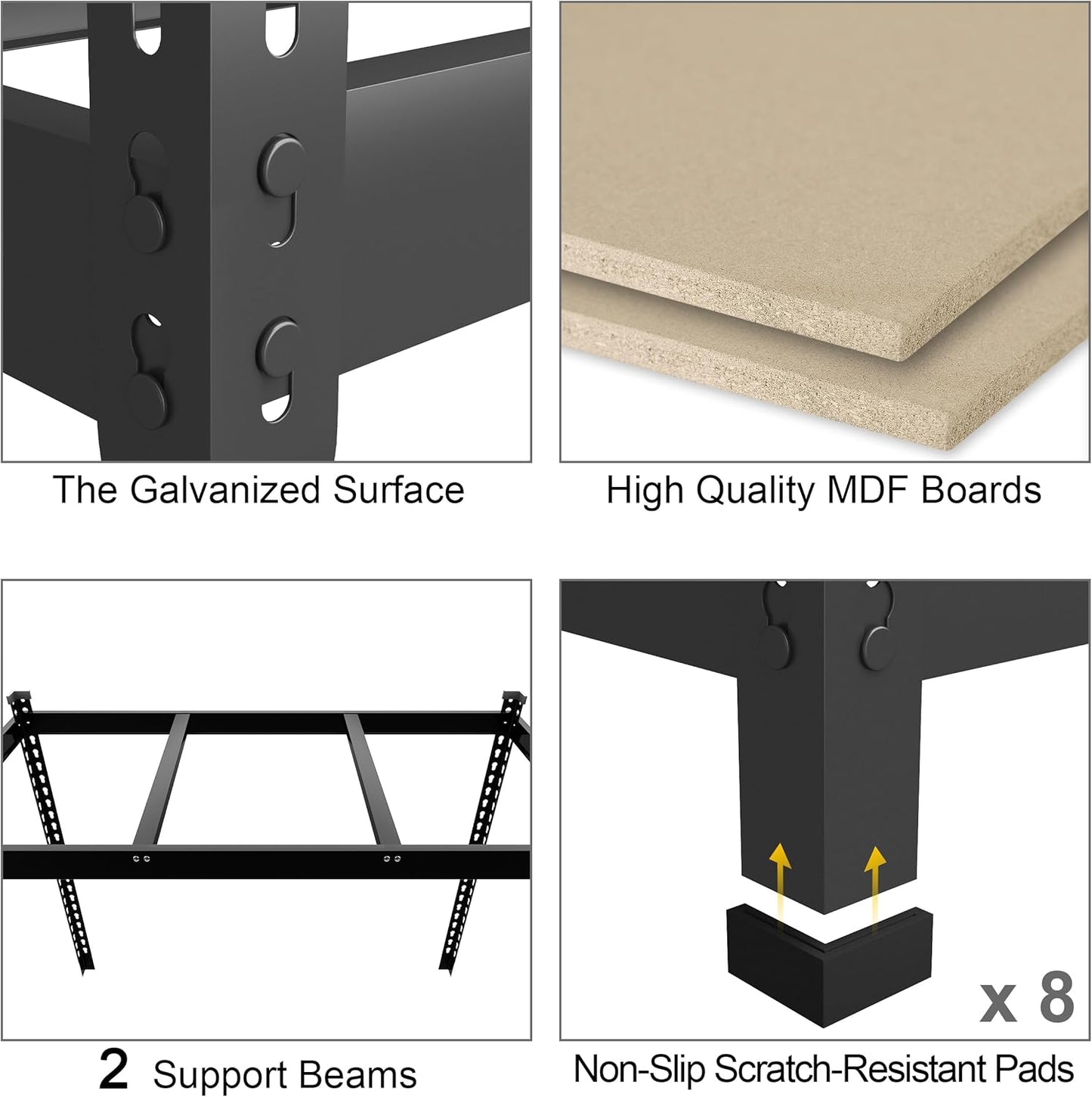 PrimeZone 48" W x 24" D x 72" H Heavy Duty Storage Shelves, 5 Tier Adjustable Garage Shelving Unit, Metal Organizer Shelf Utility Rack for Warehouse Pantry Closet Kitchen, Black, 8 Pack