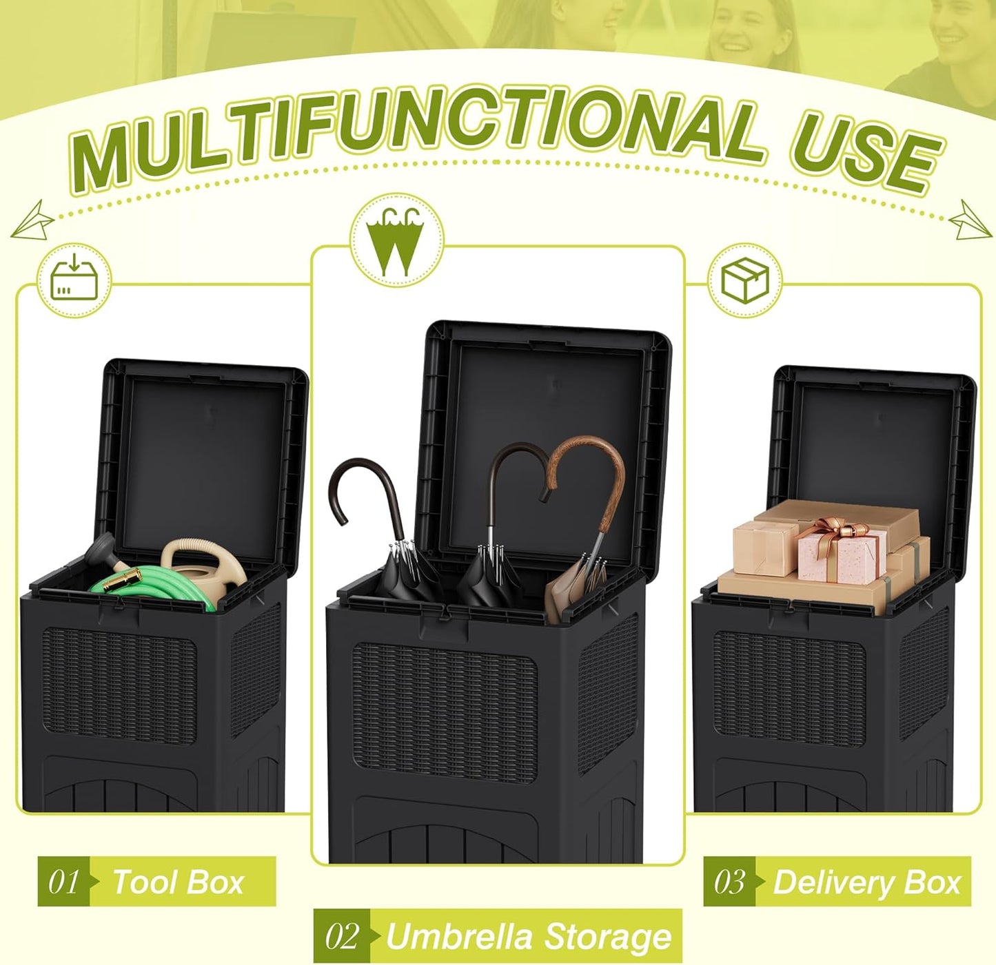 Greesum 33 Gallon Outdoor Trash Can with Lid (2-Pack), Heavy Duty Resin Garbage Bin, Waterproof & UV Resistant for Patio, Garden, Deck, Yard, Dark Black