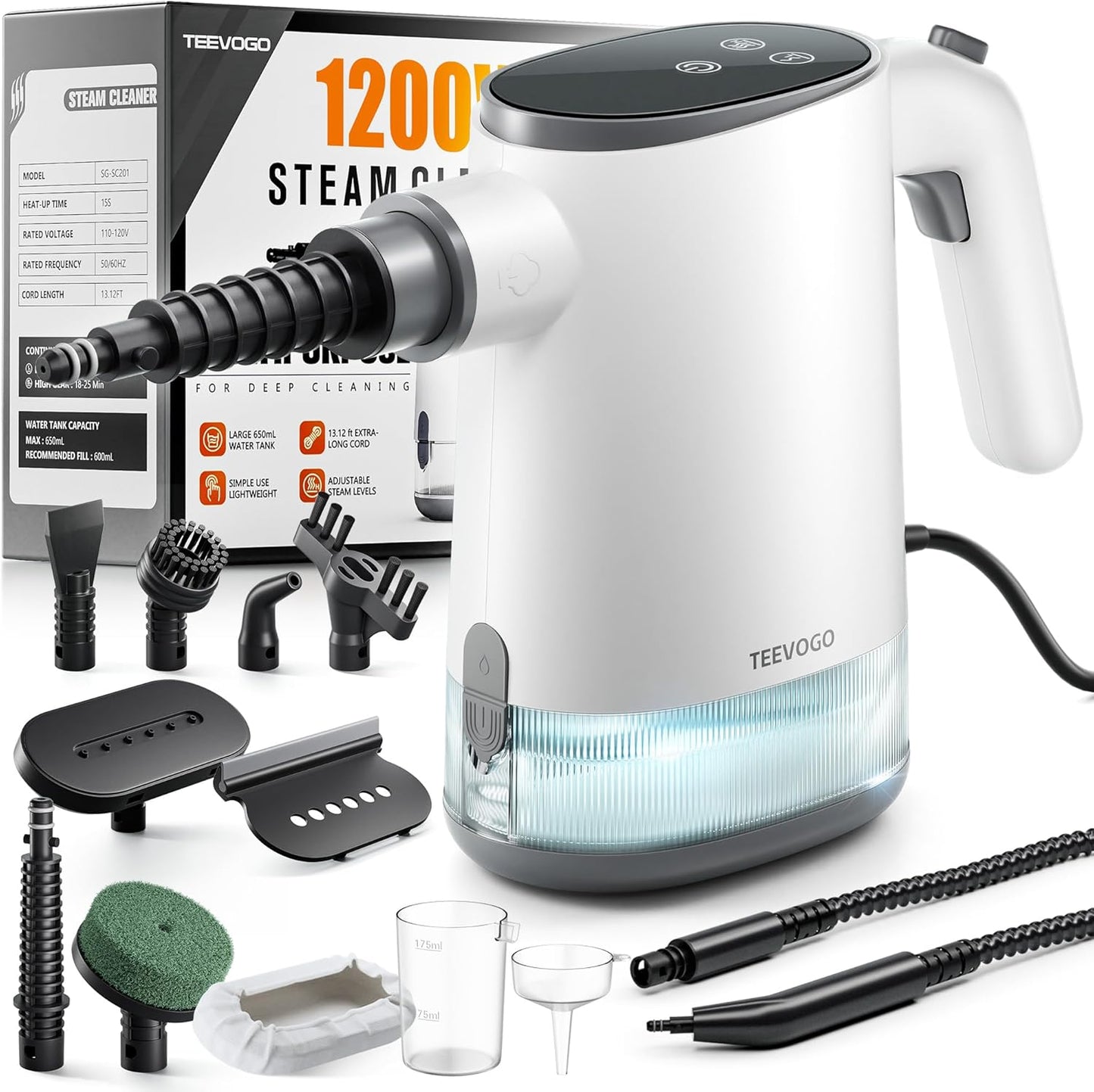 Handheld Steam Cleaner for Home, Portable Steamer Cleaner with 12 Accessories, 15S Fast Heat Up, Steam Adjustable, Hand Held Steamer for Cleaning Grout, Floor, Kitchen, Bathroom, Windows