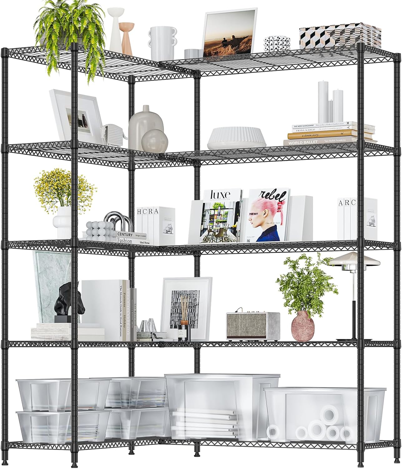 IZEUK 1433 LBS Garage Shelving Wide Storage Shelves Metal Shelves Heavy Duty Adjustable Utility Shelf Rack (Black, 15.7" D x 33.5" W x 70.5" H)