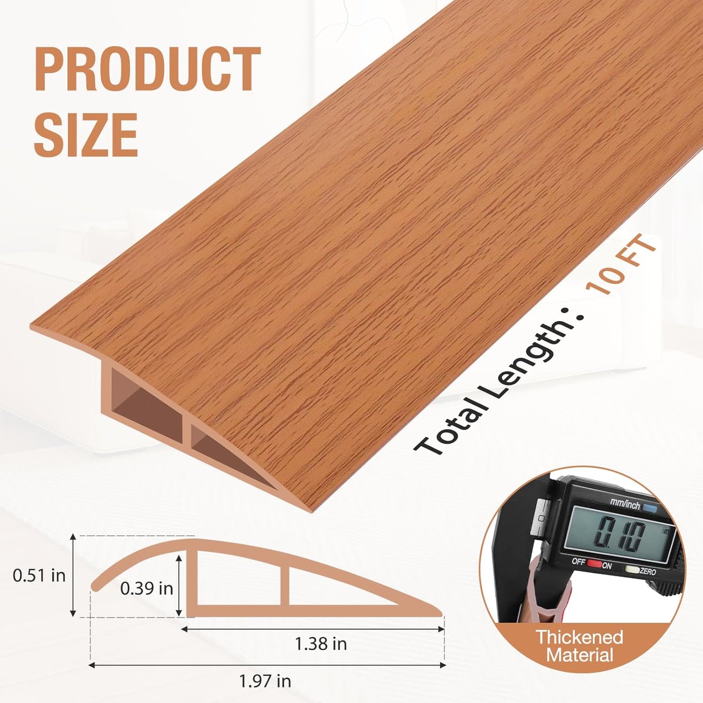 Floor Transition Strip Self Adhesive Vinyl Door Threshold for Doorways Carpet Edging Trim Overlap Edge Reducer for Laminate Floor, Carpet, Tile (Yellow Oak Grain, 1/5" to 2/5", 10Ft)
