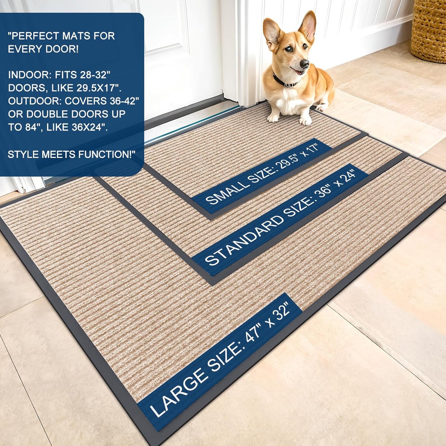 OLANLY Front Door Mat Indoor Outdoor Entrance, Waterproof Heavy Duty Doormat, Fade Resistant, Low Profile, Easy Clean Patio Porch Welcome Floor Mats for Entry, 59x35, Beige